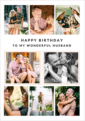 Wonderful Husband 8 Photo Birthday Card