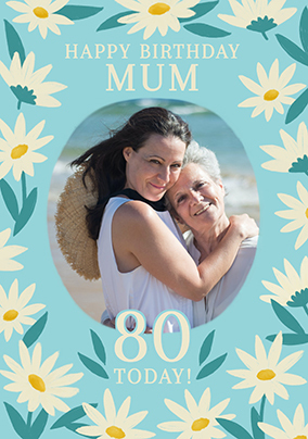 Sky Blue Mum Floral 80th Birthday Photo Card