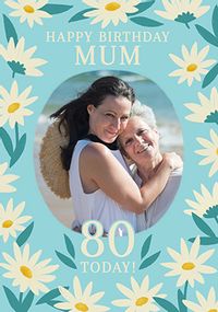 Tap to view Sky Blue Mum Floral 80th Birthday Photo Card