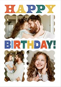 Tap to view Letterpress 3 Photo Happy Birthday Card