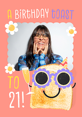 21st Birthday Toast Pink Photo Upload Card