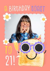 Tap to view 21st Birthday Toast Pink Photo Upload Card