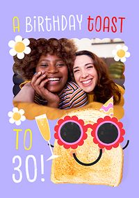 Tap to view 30th Birthday Toast Purple Photo Upload Card