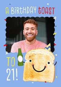 Tap to view 21st Birthday Toast Blue Photo Upload Card