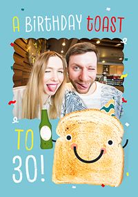 Tap to view 30th Birthday Toast Blue Photo Upload Card