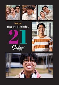 Tap to view Simple Bold 21st Birthday 5 Photo Card