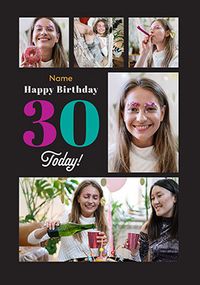 Tap to view Simple Bold 30th Birthday 5 Photo Card