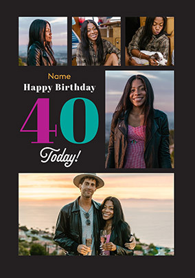 Simple Bold 40th Birthday 5 Photo Card