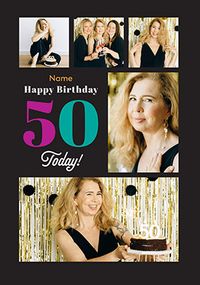 Tap to view Simple Bold 50th Birthday 5 Photo Card
