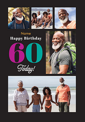 Simple Bold 60th Birthday 5 Photo Card