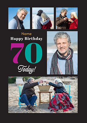 Simple Bold 70th Birthday 5 Photo Card