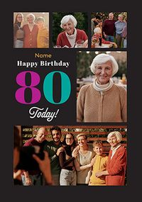Tap to view Simple Bold 80th Birthday 5 Photo Card