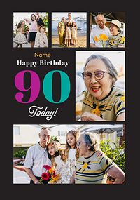 Tap to view Simple Bold 90th Birthday 5 Photo Card