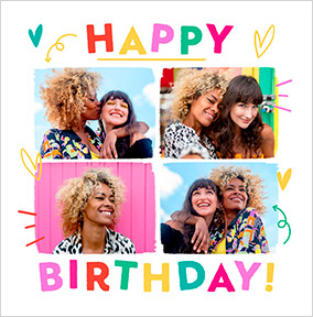 Colourful 4 Photo Square Birthday Card