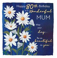 Tap to view Painted Daisies Mum 80th Square Birthday Card