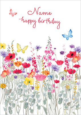 Spring Flower Field Personalised Birthday Card