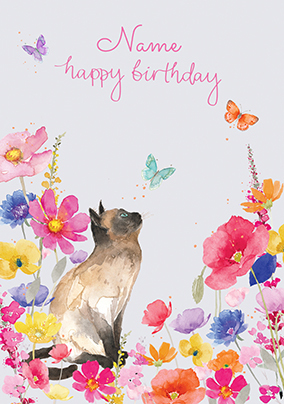 Watercolour Cat Personalised Birthday Card