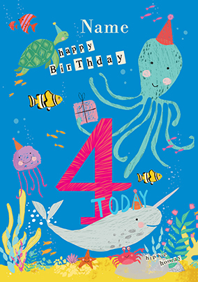 Under The Sea Age 4 Birthday Card