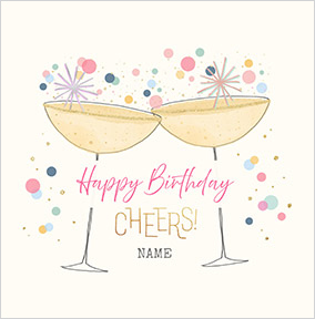 Retro Champagne Glasses Square Birthday Card
