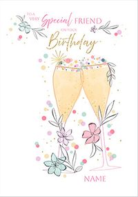 Tap to view Special Friend Floral Champagne Flutes Birthday Card
