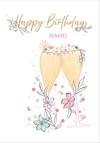 Tap to view Floral Champagne Flutes Personalised Birthday Card