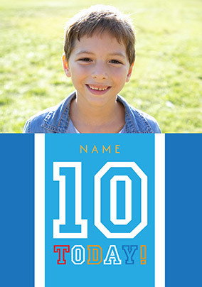 Simple Bold Blue 10th Birthday Photo Card