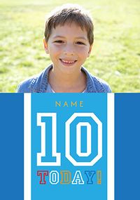 Tap to view Simple Bold Blue 10th Birthday Photo Card