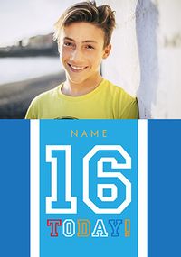 Tap to view Simple Bold Blue 16th Birthday Photo Card