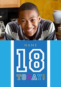 Tap to view Simple Bold Blue 18th Birthday Photo Card