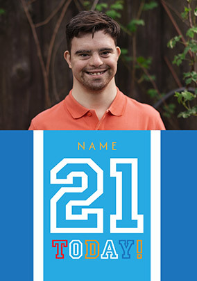 Simple Bold Blue 21st Birthday Photo Card