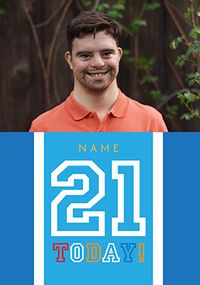 Tap to view Simple Bold Blue 21st Birthday Photo Card