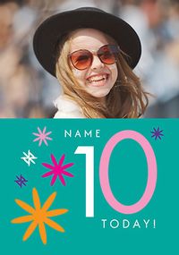 Tap to view Simple Bold Floral 10th Birthday Photo Card
