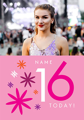 Simple Bold Floral 16th Birthday Photo Card