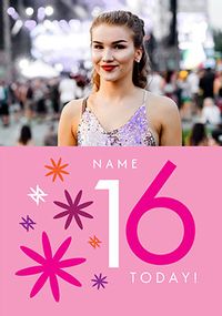 Tap to view Simple Bold Floral 16th Birthday Photo Card