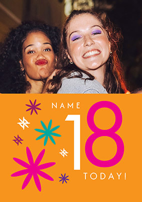 Simple Bold Floral 18th Birthday Photo Card
