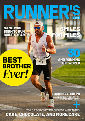 Runner's Zone Blue Magazine Photo Upload Birthday Card