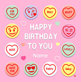 Swizzels Love Hearts Square Birthday Card