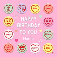 Tap to view Swizzels Love Hearts Square Birthday Card