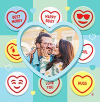 Tap to view Swizzels Love Hearts Hubby Square Birthday Photo Card