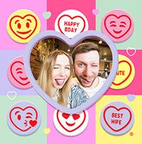 Tap to view Swizzels Love Hearts Wife Square Birthday Photo Card
