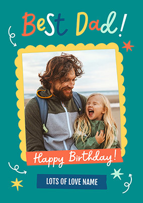 Best Dad Teal Photo Upload Birthday Card