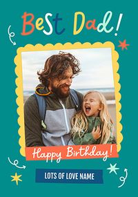 Tap to view Best Dad Teal Photo Upload Birthday Card