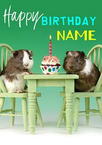 Tap to view Photographic Guinea Pigs At Table Personalised Birthday Card