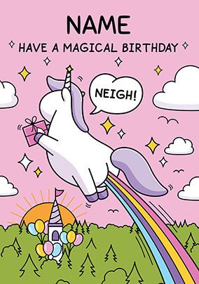 Photo of Girls Cute Farting Rainbow Unicorn Birthday Card