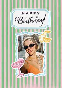 Tap to view Pink and Green Stripe Photo Upload Birthday Card