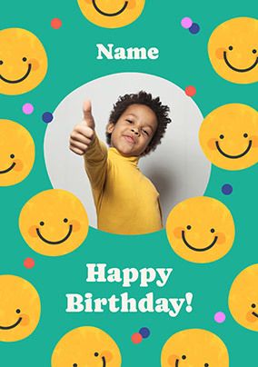 Photo of Teal Smiley Face Birthday Photo Card