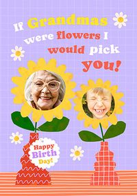 Tap to view Blooming Lovely Grandma 2 Photo Birthday Card