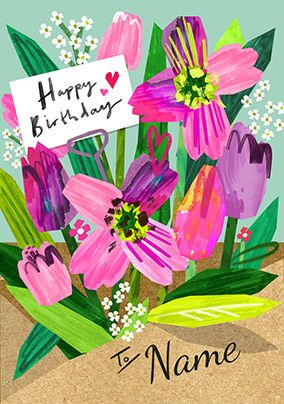 Photo of Personalised Purple Spring Flowers Birthday Card