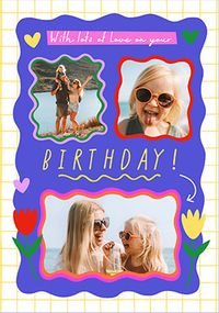 Tap to view Graphic Floral 3 Photo Birthday Card