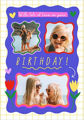 Photo of Graphic Floral 3 Photo Birthday Card